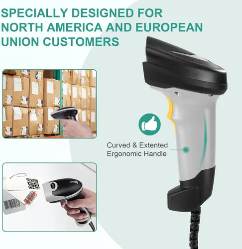 Vista 7 de Escáner de código de barras, escáner de código QR de mano conexión con cable USB 1D 2D y PDF417 Matriz de datos Lector automático de códigos