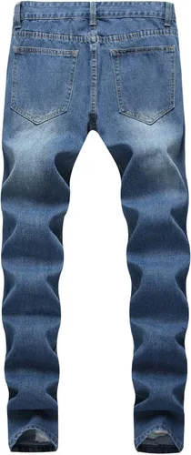 Vista 6 de Pantalones de mezclilla ajustados para hombre, ajustados, rasgados, ajustados, desgastados, con agujeros rasgados