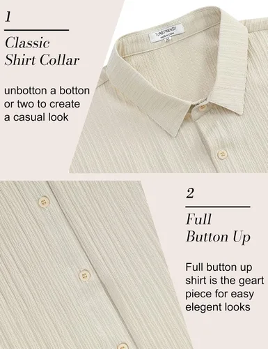 Vista 5 de TURETRENDY Camisas de lino para hombre de manga corta con botones para playa