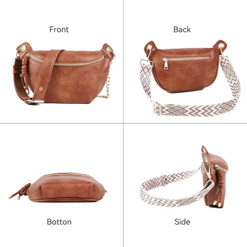 Vista 3 de Riñoneras para mujer, bolsos cruzados de moda, bolsos de pecho, bolso de cinturón con 2 correas ajustables, Marrón, Classic