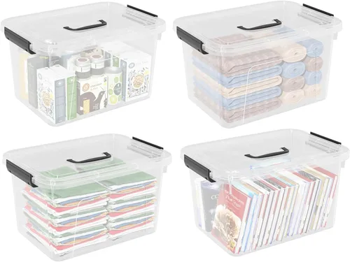 Vista 2 de Paquete de 4 cajas de almacenamiento transparentes de 17.5 cuartos de galón, contenedor de almacenamiento de plástico con tapas