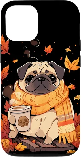 Vista 28 de Pug Fall Autumn Leaves Pumpkin Spice Latte Dog Kawaii Case for iPhone 17