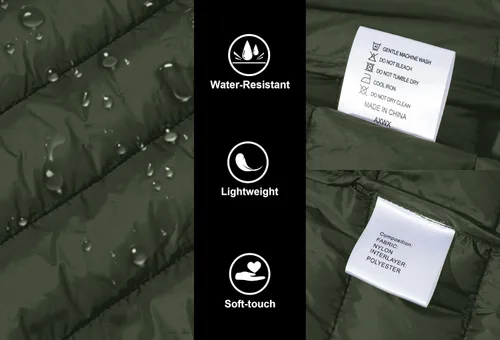 Vista 3 de TACVASEN Chaqueta acolchada con capucha para hombre, impermeable, impermeable, con aislamiento, ligera, cortavientos, acolchada