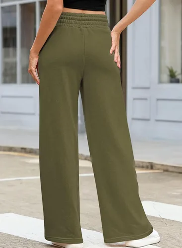 Vista 2 de Aleumdr Pantalones deportivos de cintura alta con cordón y pierna ancha con bolsillos, pantalones de yoga sueltos casuales para mujer