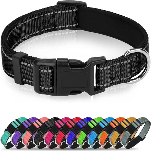 Vista 9 de Collar reflectante para perro, collar de neopreno suave de nailon acolchado para mascotas con hebilla de liberación rápida, diseño sin
