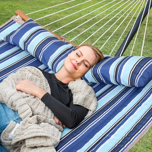 Vista 2 de SUNCREAT Hamacas Hamaca Portátil para Exteriores con Soporte, Capacidad de 475 libras, Hamaca Doble Resistente con Soporte Incluido, Patente