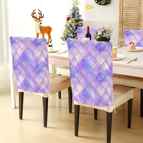 Vista 4 de Juego de 6 fundas decorativas para sillas de comedor con diseño de escamas de dragón morado, para reuniones familiares, fundas de asiento extraíbles