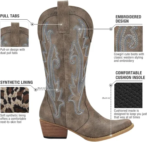 Vista 3 de HISEA - Botas vaqueras Rollda para mujer, con punta alargada y de estilo del lejano oeste