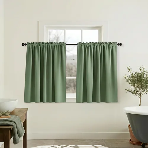 Vista 26 de Mrs.Naturall - Cortinas opacas cortas beige para ventanas pequeñas de 18x24 pulgadas de largo