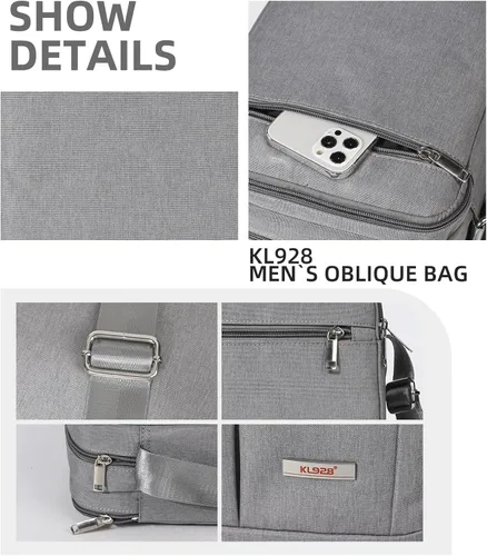 Vista 5 de KL928 Bolsa de mensajero para hombre Bolso cruzado de hombro, bolsa de viaje para hombre, bolso casual para trabajo y negocios