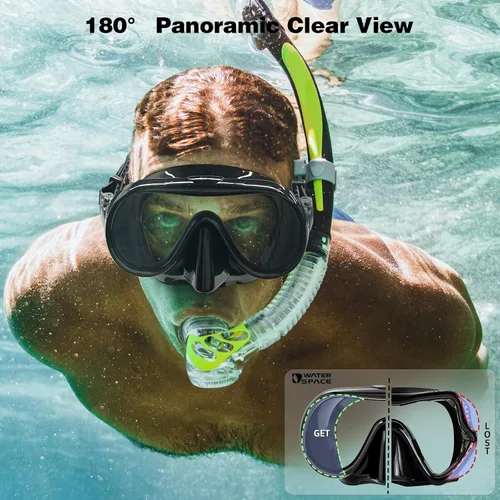 Vista 2 de Water Space Máscara de buceo con máscara de buceo para adultos, hombres y mujeres, con cubierta de nariz, vidrio templado antivaho marco único vista