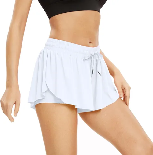 Vista 3 de Blaosn Pantalones cortos atléticos fluidos para mujer, gimnasio, yoga, entrenamiento, correr, pantalones cortos de tenis, falda falda linda, ropa