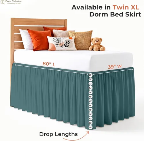 Vista 91 de Dorm Ruffle Twin XL 28" Drop Extra Long BedSkirt, Premium Brushed Microfiber Tailored Drop, Put On Elastic Long Dust Ruffle, Split Corner, Bedroom
