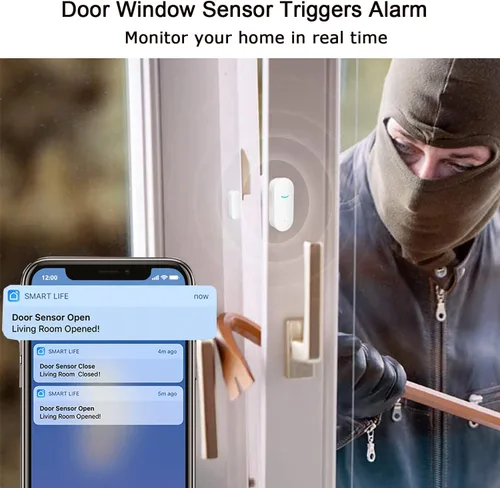 Vista 2 de Tuya Sensor de puerta WiFi: alarma de seguridad inalámbrica, compatible con Alexa, Google Home, Siri, sensor de puerta inteligente para seguridad