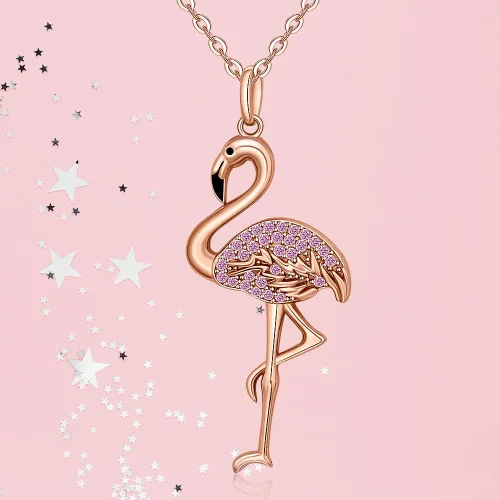 Vista 7 de Flamingo Necklace Halloween Skeleton Cat Necklace Turtle Axolotl Hummingbird Necklaces for Women 925 Sterling Silver Cute Animal Jewelry Christmas