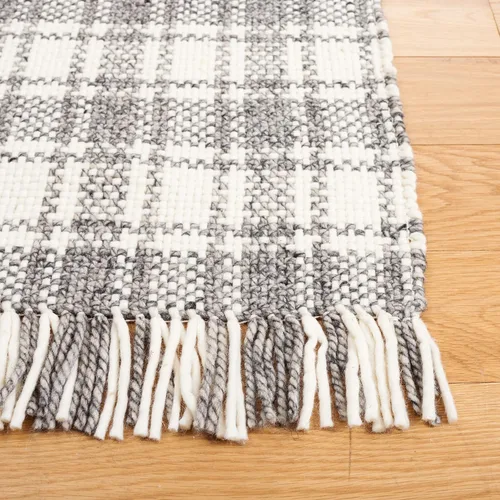 Vista 4 de SAFAVIEH Natura Collection - Alfombra de pasillo, 2 pies 3 pulgadas x 7 pies, gris y marfil, hecha a mano, lana con flecos, ideal para zonas de alto