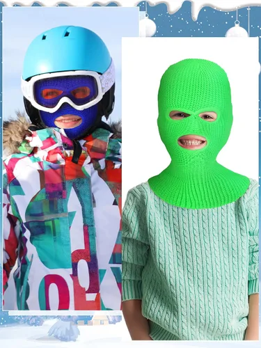 Vista 5 de Pasamontañas de esquí de 3 agujeros para niños y niñas, 6 piezas, máscara de esquí, máscara facial de esquí para niños y niñas, gorro térmico