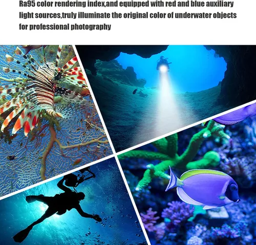 Vista 7 de Linterna frontal LED recargable, 5000 lúmenes, luz LED brillante para buceo, con 5 modos de luz, IPX8 de rotación de 180°, linterna submarina