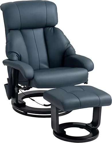 Vista 12 de HOMCOM Silla reclinable de masaje con otomana, reclinable giratorio de 360° y reposapiés, vibración de 10 puntos, silla reclinable de piel sintética