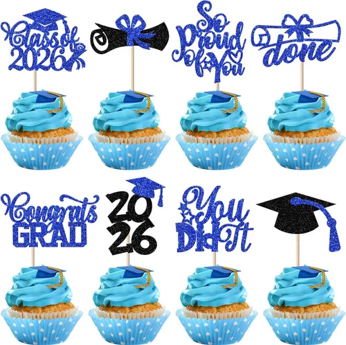 Vista 34 de Rsstarxi Paquete de 40 decoraciones para cupcakes Class of 2025 Congrats Grad 2025 Grad Cap Diploma Cupcake Picks Decoraciones para So Proud of You