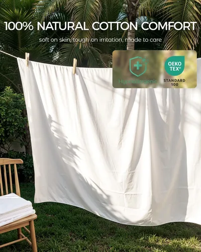 Vista 5 de FAUNNA 100% algodón, a prueba de insectos y ácaros, hipoalergénico, tamaño King, paquete de 4 protectores de almohada + fundas de colchón Queen