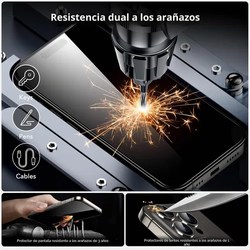 Vista 5 de ESR Paquete de 3+1 para iPhone 15 Pro Max Protector de Pantalla, [Dureza 9H] [Grado Militar Resistente a Roturas] Cobertura Completa Película