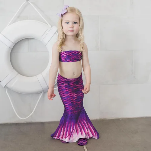 Vista 2 de Fin Fun Cola de sirena para niña, con parte superior de bikini bandeau a juego, disfraz para nadar