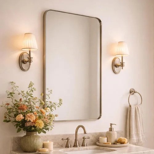 Vista 14 de GRACTO Espejo de baño con marco de metal de acero inoxidable de níquel cepillado de 20 x 30 pulgadas para montar en la pared, espejo rectangular