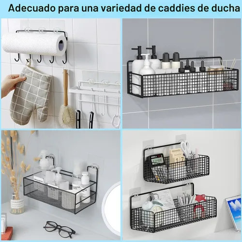 Vista 6 de vivinin Paquete de 15 soportes adhesivos de repuesto para regadera, adhesivo para estante de ducha sin taladrar, ganchos adhesivos para organizador