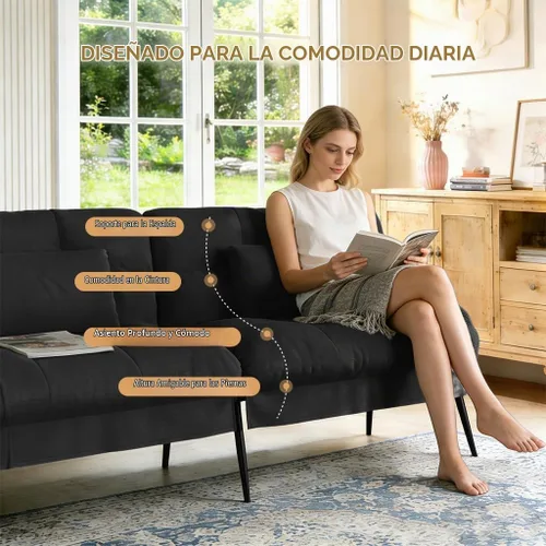 Vista 4 de COMHOMA Sofá cama futón de 72 ″, sofá cama con respaldo ajustable, negro