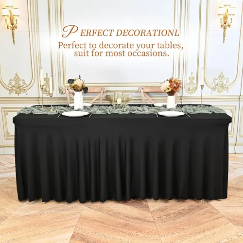 Vista 6 de Pesonlook Paquete de 2 faldas de mesa de elastano para mesas rectangulares de 6 pies, mantel elástico ajustable color negro, de 30 x 72 pulgadas