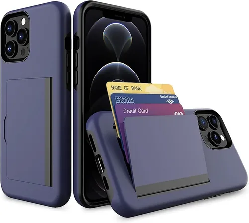Vista 8 de Funda protectora para iPhone 13 Pro con tarjetero y ranura para tarjeta de crédito, color negro