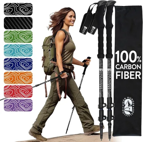 Vista 19 de 100% Carbon Fiber Trekking Poles by USA Brand - Ultra Strong Lightweight Collapsible Hiking Poles with Cork and EVA Foam Grips & Quick Adjustable