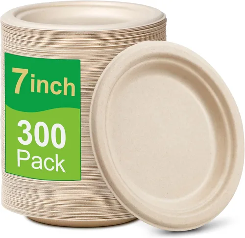 Vista 11 de Platos de papel pequeños, 7 pulgadas, paquete de 50 desechables, compostables, ecológicos, resistentes para comidas diarias, naturales