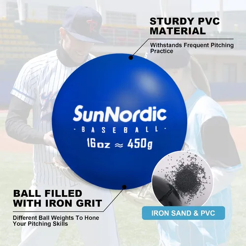 Vista 4 de SunNordic 6 Pack Smooth Weighted Baseball Set with Resistance Band 3.5-53oz, Variable Weight Plyometric Baseballs with Pump & Carry Bag, Improved