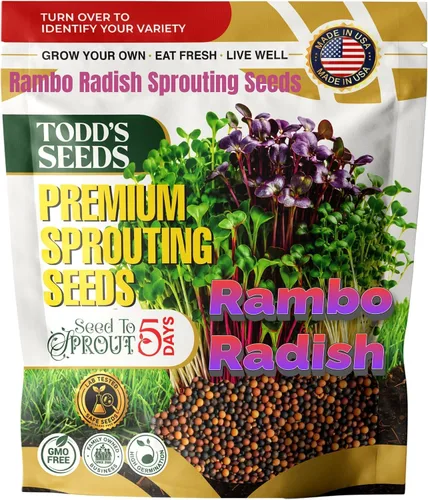 Vista 10 de Todd's Seeds Semillas de germinación de rábano Rambo, 1 libra, sin OMG Llamativos brotes rojos/morados. Listo en 5 días. Alto en vitaminas