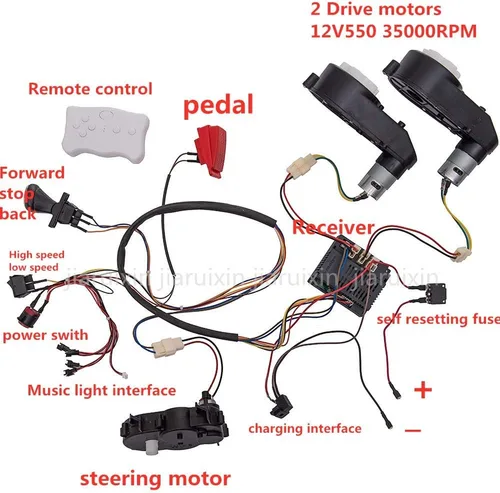 Vista 9 de weelye Juego completo de cables modificados para automóvil de 12 V, juego completo de cables de control remoto, caja de cambios con motores