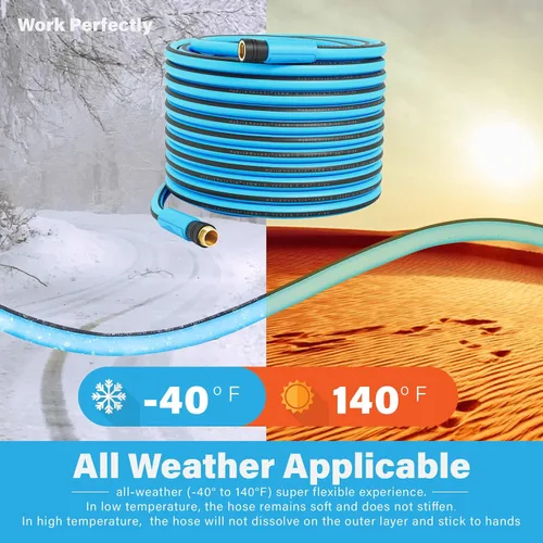 Vista 4 de Manguera de jardín resistente de 35 pies con conectores de latón macizo, goma híbrida flexible de 5/8 pulgadas, manguera de agua ligera y resistente