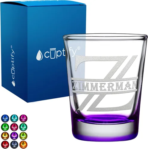 Vista 13 de Cuptify Inicial de cristal con monograma y nombre de 2 onzas, parte inferior negra grabada con texto personalizado para regalos, bodas, cumpleaños