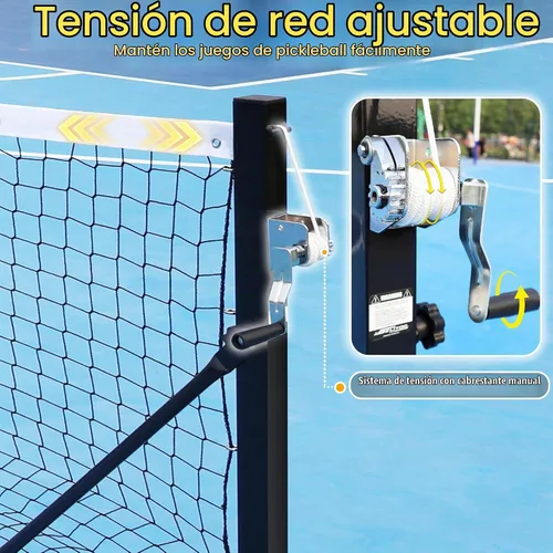 Vista 2 de Seliyoo Red de pickleball portátil con ruedas, torneo de 22 pies, cabrestante de mano galvanizado, poste resistente, juego de red de bolas de Negro