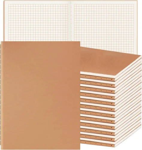 Vista 12 de ALKALO Paquete de 6 cuadernos de papel kraft de cuadrícula A5 a granel, cuadernos de diario, cuadernos de papel cuadriculado A5, 8.3 x 5.5 pulgadas