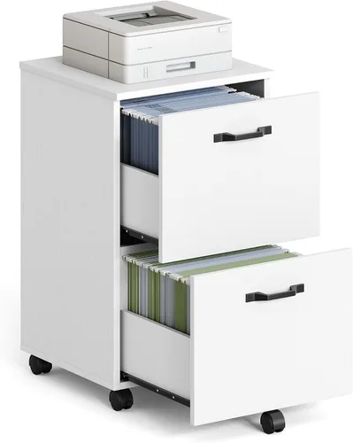 Vista 11 de VASAGLE Archivador móvil con ruedas, 2 cajones, estante abierto, para A4, tamaño carta, carpetas colgantes, gris carbón y negro tinta UOFC071B04