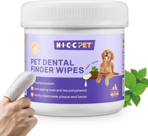 Vista 8 de HICC Pet Toallitas de limpieza de dientes para perros y gatos, elimina el mal aliento eliminando la placa y la acumulación de sarro, cepillo