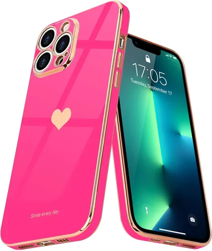 Vista 19 de Teageo Funda para iPhone 13 Pro para mujeres y niñas, diseño de corazón de amor, cubierta trasera suave, protección completa de la cámara, Negro