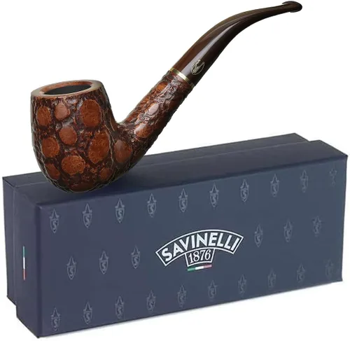 Vista 11 de Savinelli Pipes Alligator Collection 606 KS Bent Billar - Colorido tubo de madera italiana teñido a mano, hecho a mano en Italia, 0.236 in (azul)