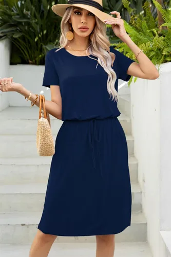 Vista 3 de levaca - Vestido casual para mujer con cordón ajustable para disimular el abdomen, altura a la rodilla