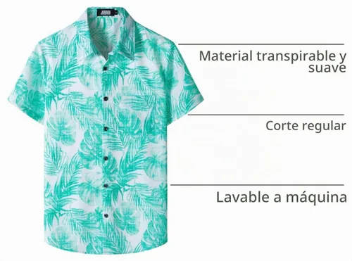 Vista 4 de JOGAL - Camisa hawaiana floral para hombre con bolsillo frontal, estilo Aloha casual Verde Aqua