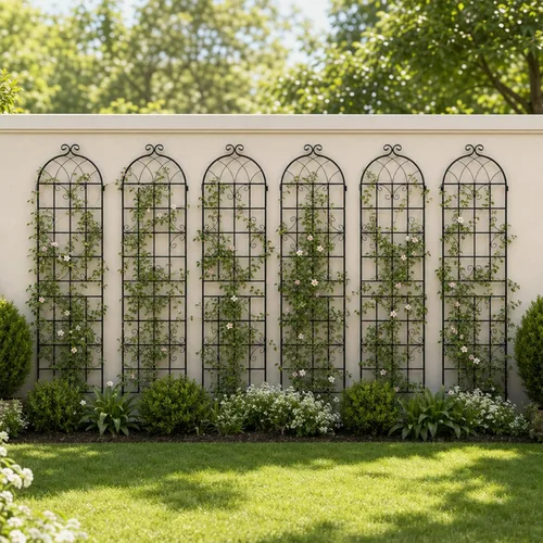 Vista 18 de Paquete de 2 enrejados de jardín de metal para plantas trepadoras, 71 pulgadas de alto, color blanco crema, valla de jardín, enrejado a prueba