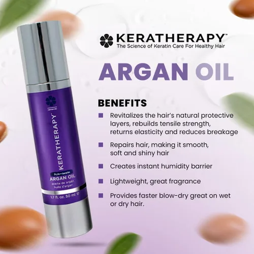 Vista 2 de KERATHERAPY Aceite de argán con infusión de queratina, 1.7 fl. oz., 1.7 fl oz – Reparación del cuidado del cabello para cabello seco dañado