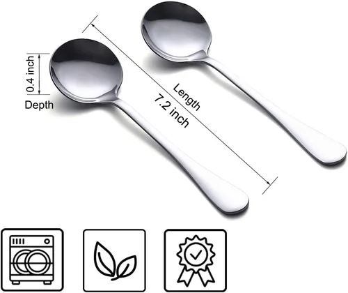 Vista 2 de Cucharas de sopa, 8 piezas de cucharas de acero inoxidable de alta calidad, cucharas redondas de peso pesado
